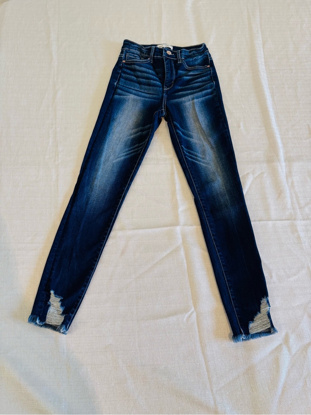 BKE Dark Blue Women's Skinny Jeans with Ankle Distress